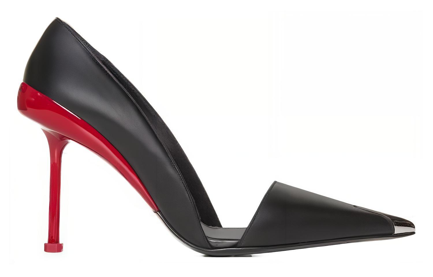 Order (W) Alexander McQueen Leren Puntige Slip-On Stiletto ''Zwart'' 768104WIEA31695