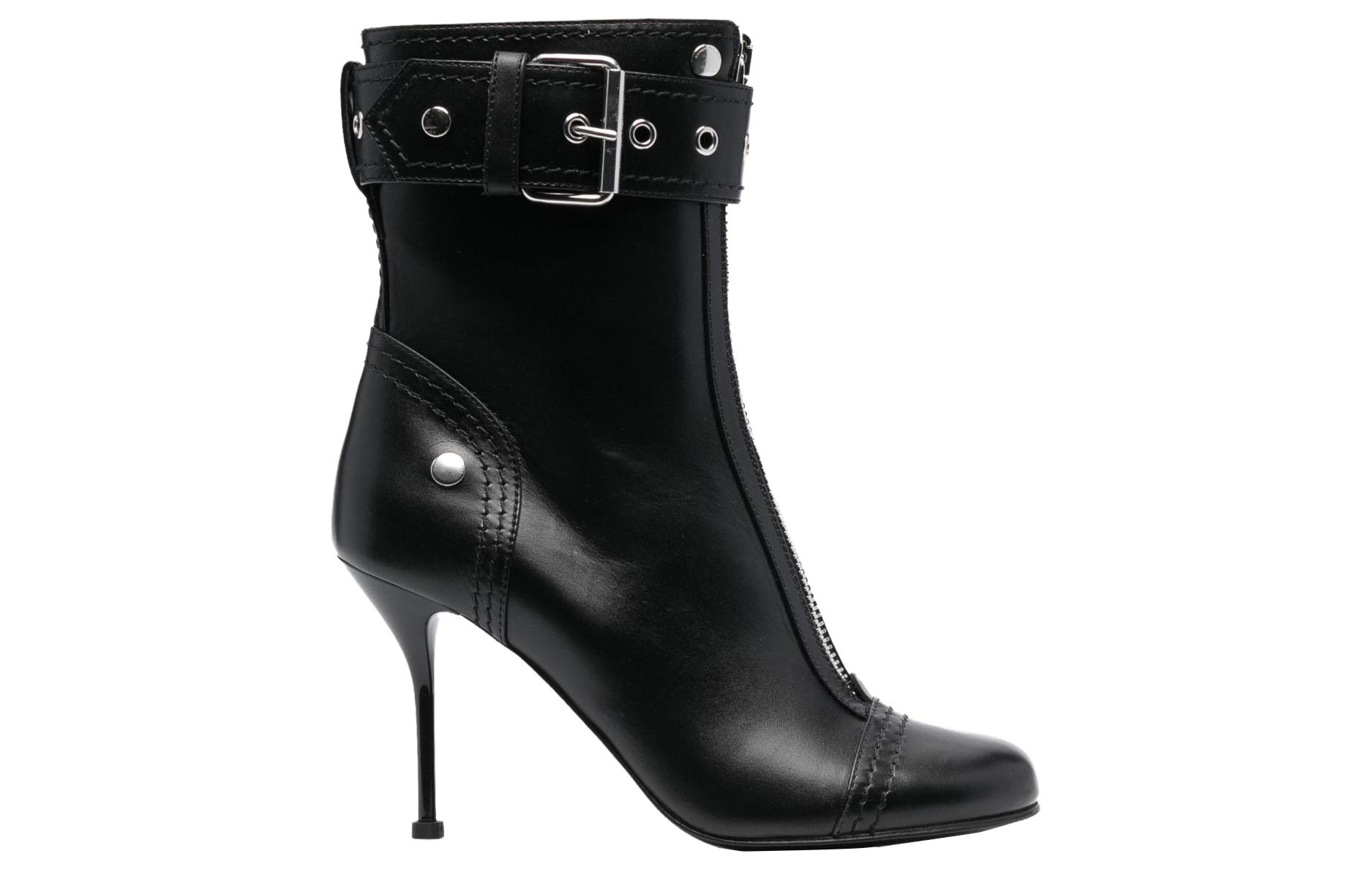Order (W) Stivaletto Tacco Stiletto in Pelle Alexander McQueen Punta Tonda ''Nero'' 757505WIDR3