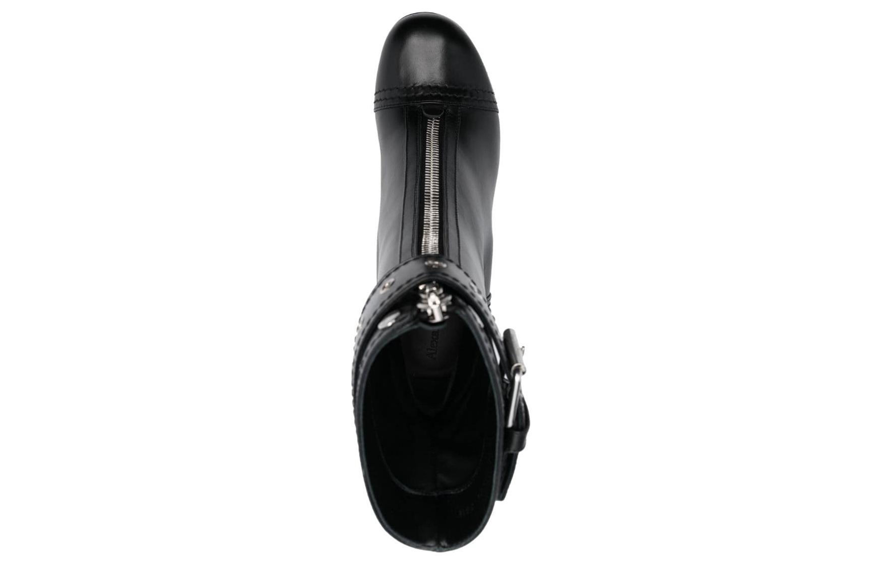 Shop (W) Stivaletto Tacco Stiletto in Pelle Alexander McQueen Punta Tonda ''Nero'' 757505WIDR3