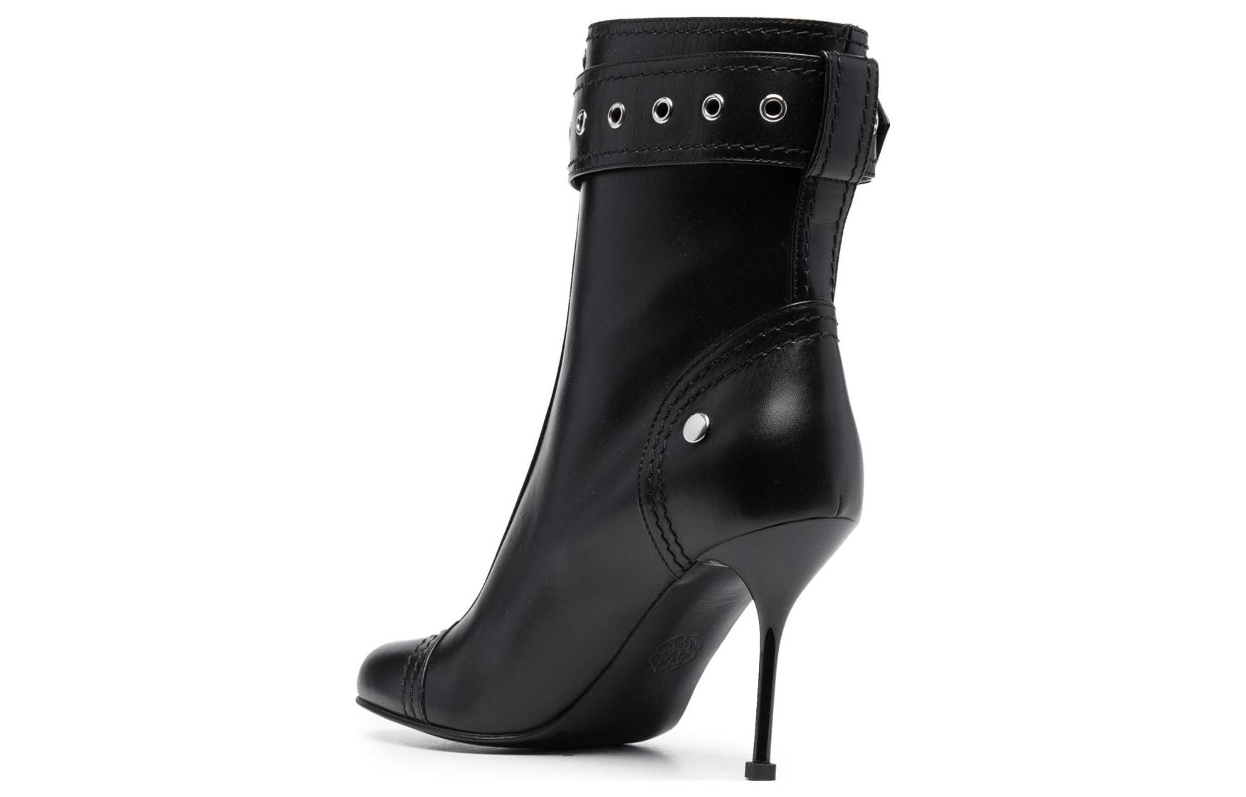 Purchase (W) Stivaletto Tacco Stiletto in Pelle Alexander McQueen Punta Tonda ''Nero'' 757505WIDR3