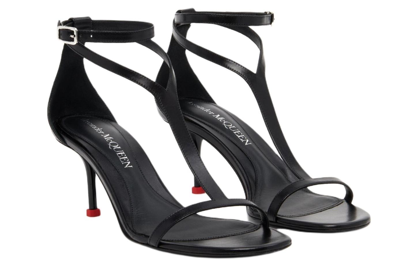 Lookbook (W) 알렉산더 맥퀸 블랙 가죽 컴포트 샌들 790115WIFD11037