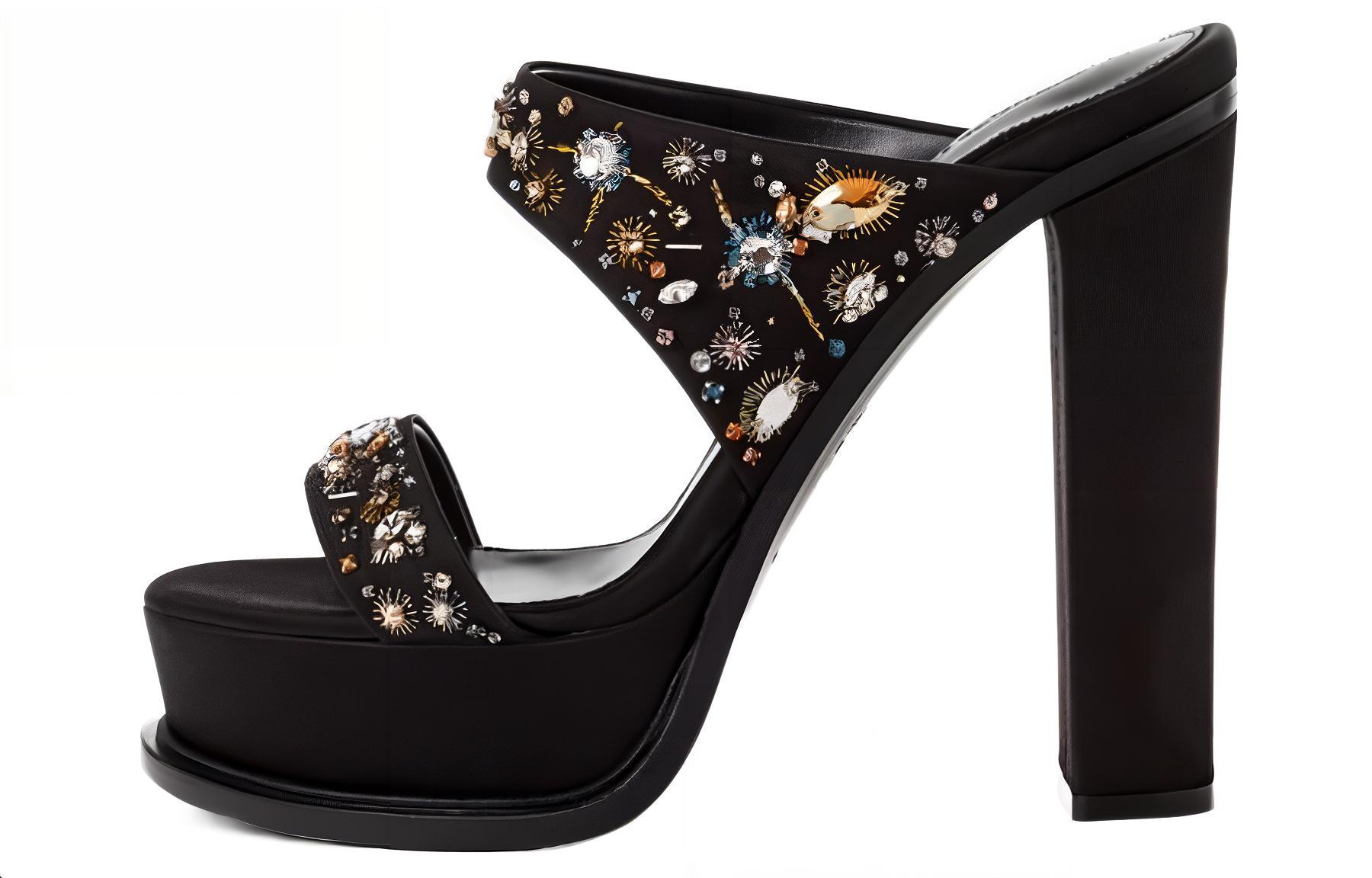 Buy (W) Alexander McQueen Sandal Kulit 'Hitam Sederhana' 734991W4SBG1049