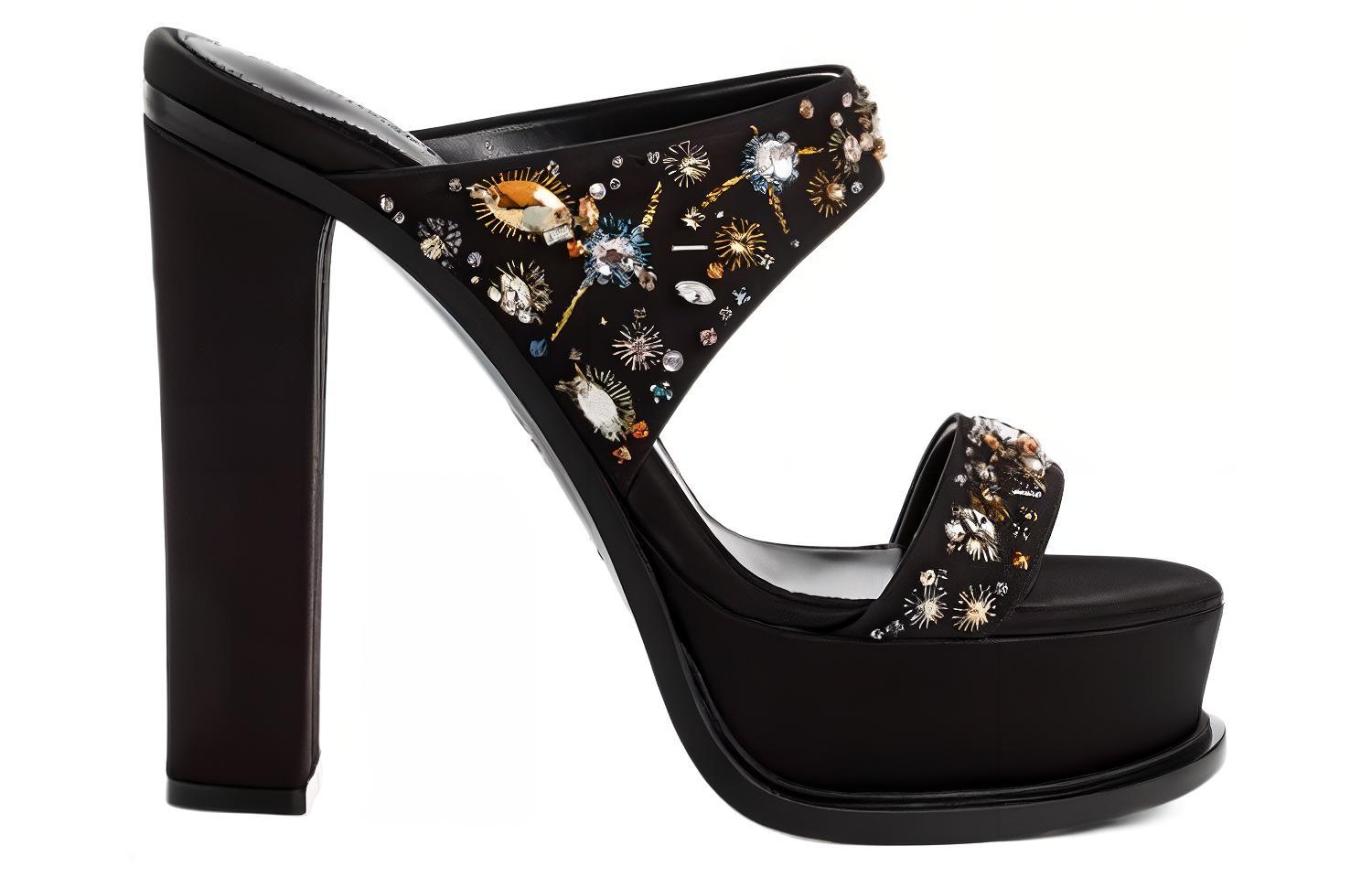 (W) Alexander McQueen Leather Slide 'Black Simplistic' 圖 2