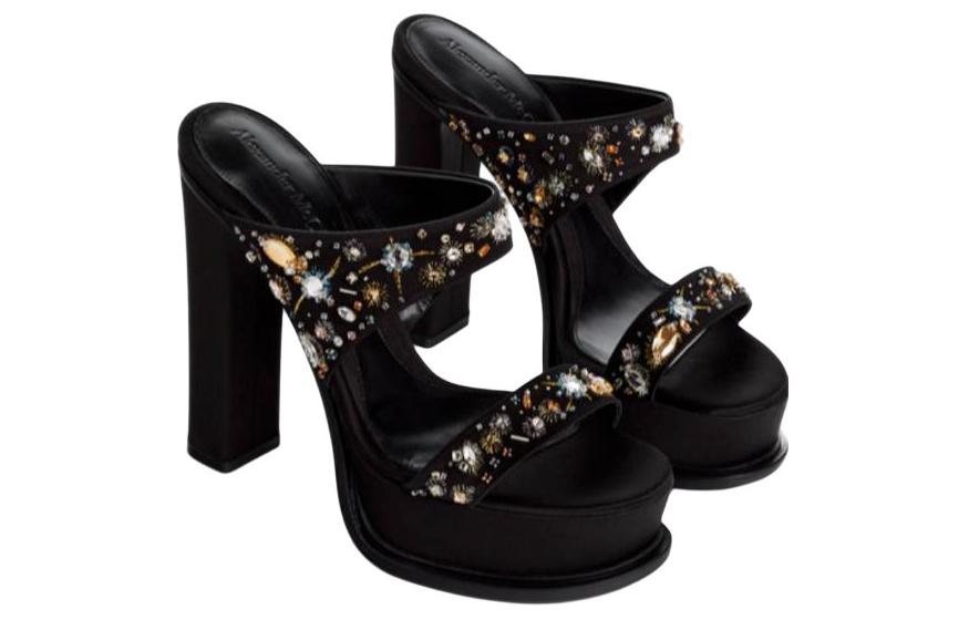 (W) Alexander McQueen Leather Slide 'Black Simplistic' 圖 4