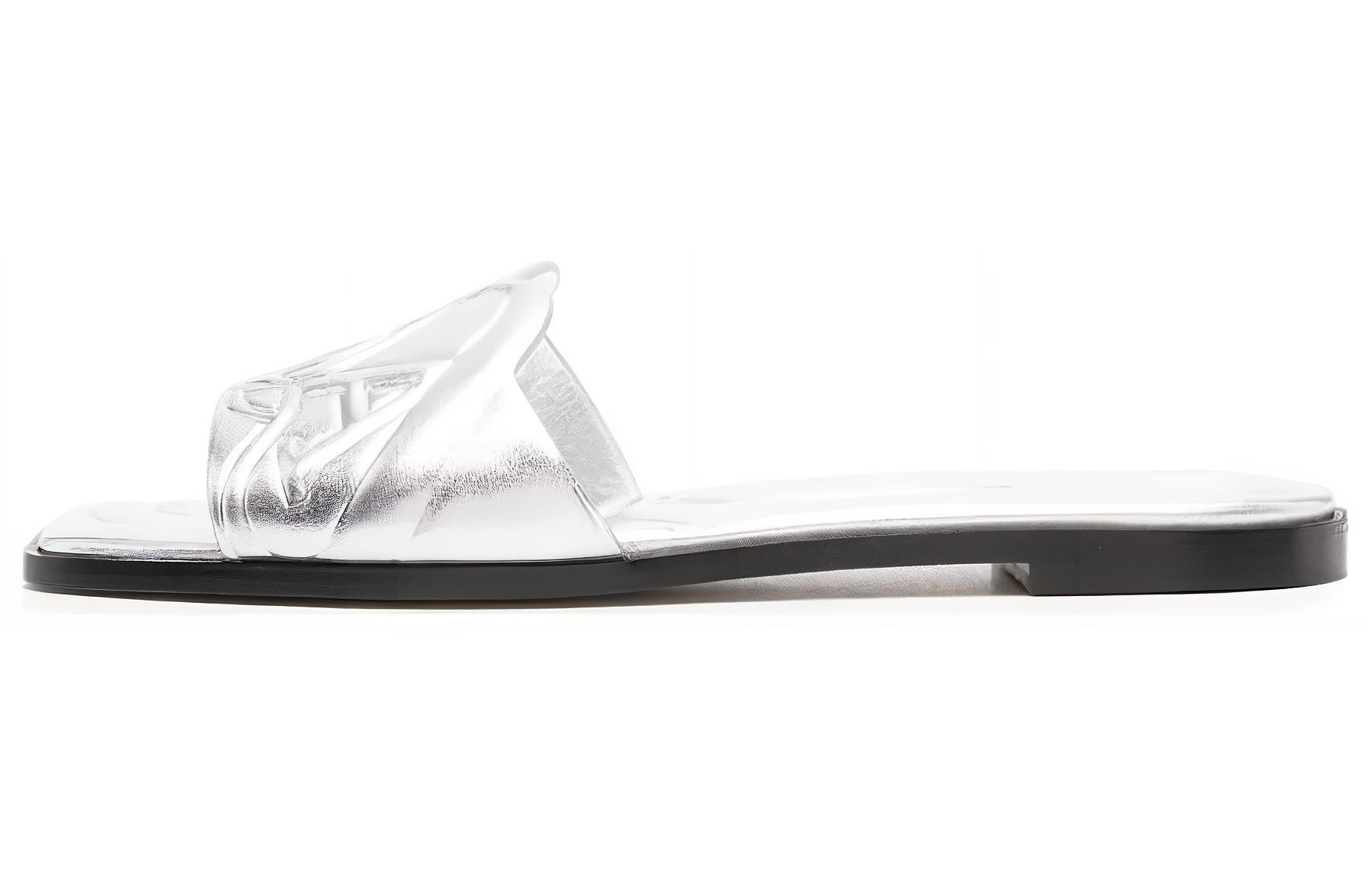 Buy (W) Alexander McQueen Selipar Kulit 'Keselesaan Perak' 780714WIF138100