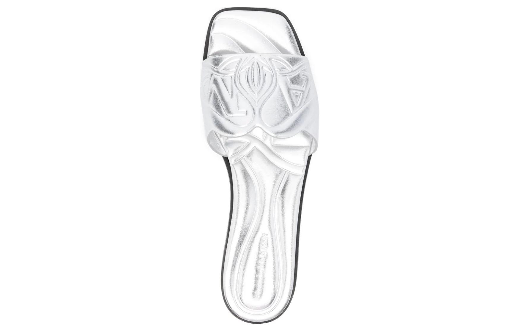 Shop (W) Alexander McQueen Leren Slide ''Zilveren Comfort'' 780714WIF138100