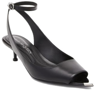 Alexander McQueen亞歷山大麥昆 皮革 露跟搭扣 時尚涼拖 4cm 女款 黑色 Lookbook Alexander McQueen亞歷山大麥昆 皮革 露跟搭扣 時尚涼拖 4cm 女款 黑色