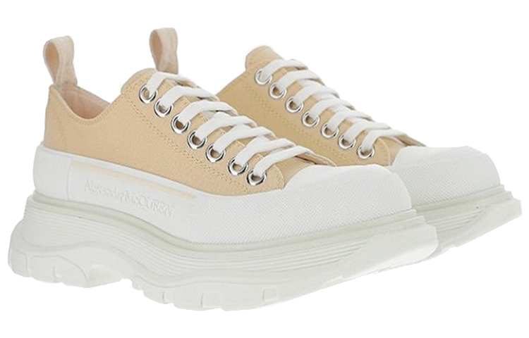 (W) Alexander McQueen Leather Suede Lace-up Platform Boots 'Beige' 圖 3