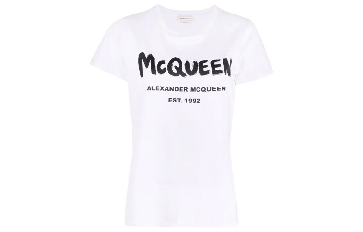Order (Women) Alexander McQueen Logo Print Short Sleeve T-Shirt White SS22 608614-QZAD3-0909