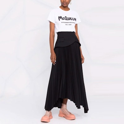 (Women) Alexander McQueen Logo Print Short Sleeve T-Shirt White SS22 608614-QZAD3-0909 Lookbook (Women) Alexander McQueen Logo Print Short Sleeve T-Shirt White SS22 608614-QZAD3-0909