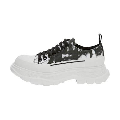 (W) Alexander McQueen Tread Slick Low Lace Up 'Graffiti Logo - White Black'