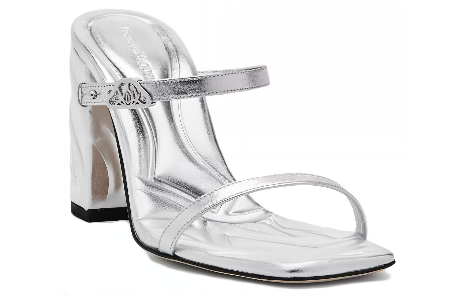 (W) Alexander McQueen Metallic Leather Sandals 'Silver' 圖 4