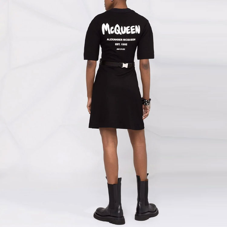 Shop (Women) Alexander McQueen Mini T-Shirt Dress with Back Logo Black. 663090-QLABD-0535