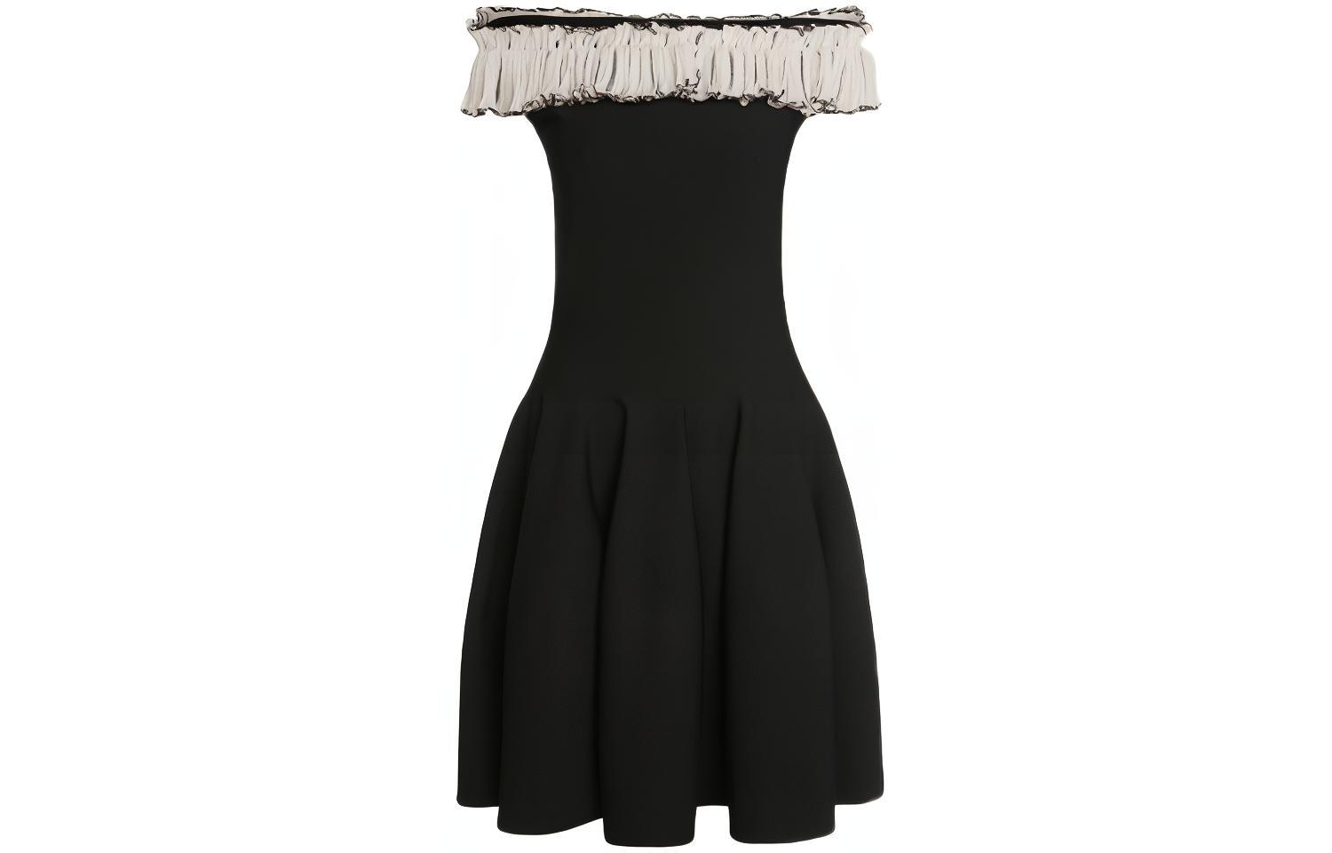 (Women) Alexander McQueen Off-Shoulder Ruffle Knit Sleeveless Dress Black 667751-Q1AU2-1009
