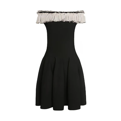 (Women) Alexander McQueen Off-Shoulder Ruffle Knit Sleeveless Dress Black 667751-Q1AU2-1009