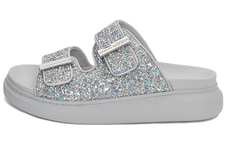 (Women) Alexander McQueen Oversized Hybrid Slide 'Silver Glitter' 708097-W4JFA-8387