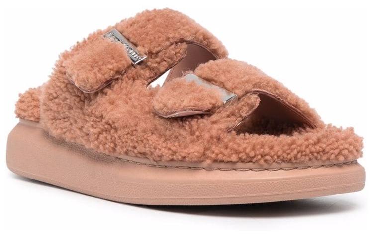Lookbook (W) Alexander McQueen Oversized Hybrid Slide 'Shearling Pink' Wanita 676731-WLEK3-6818