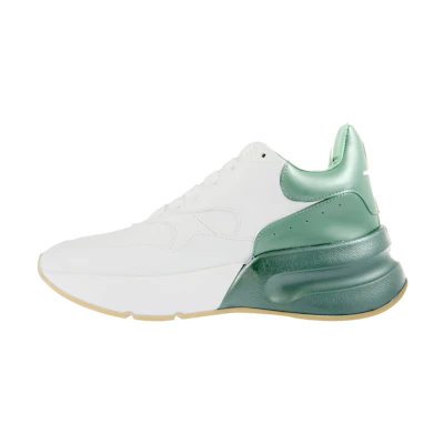(W) Alexander McQueen Oversized RNNR Low Top Leather Sneakers with Mesh 'White Green'