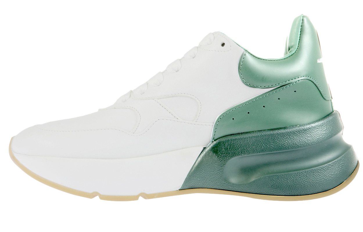(Women) Alexander McQueen Oversized Runner Low Top Leather Sneakers with Mesh 'White Green' 533709WHRU39463