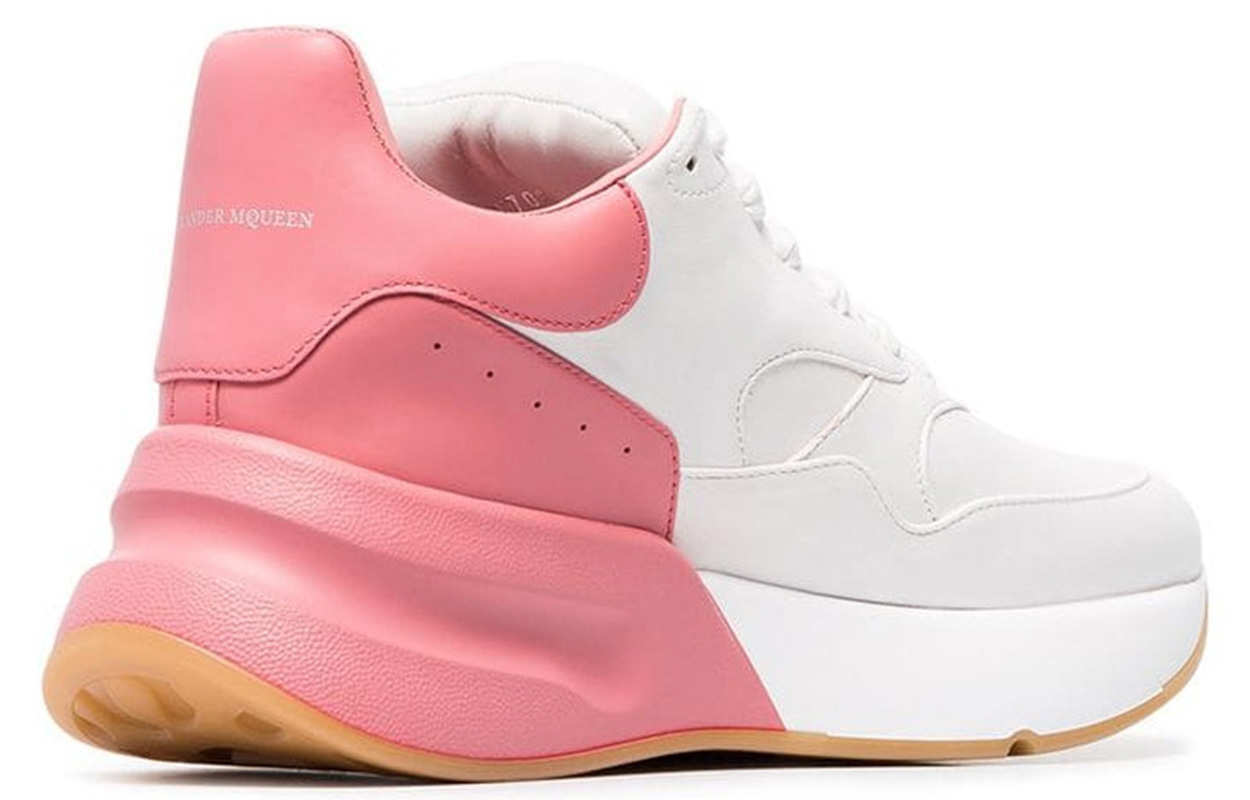 Shop (Women) Alexander McQueen Oversized Runner Low Top Leather Sneakers with Mesh 'White Pink' 533709WHRU39374