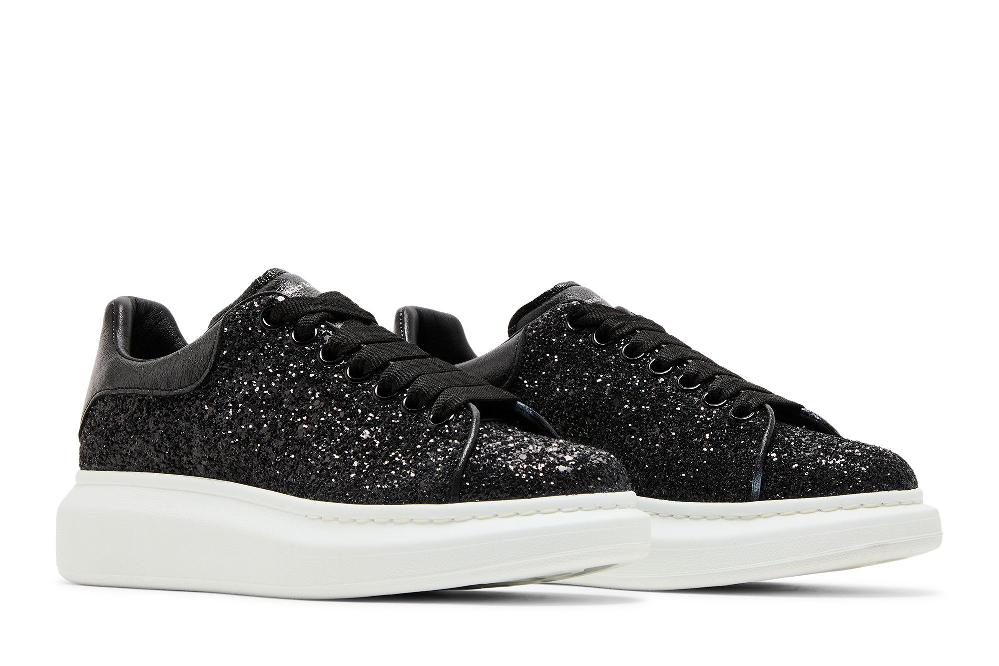 Cheap (W) Alexander McQueen Oversized Sneaker 'Hitam Putih Glitter' 553771-W4EY4-1000
