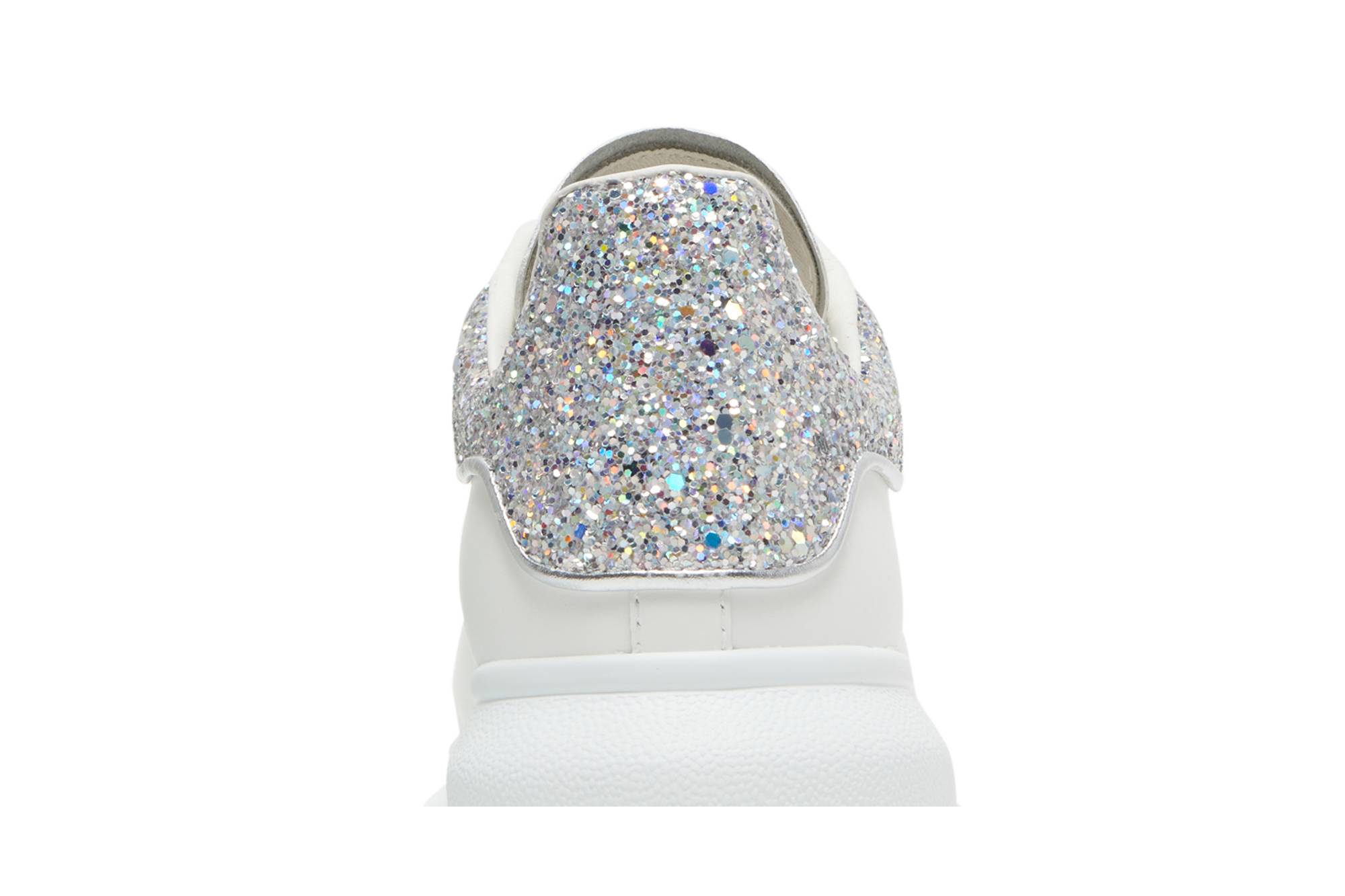 Sizing (W) Alexander McQueen Sepatu Oversized 'Putih Perak Glitter' 558945-WHTQI-9413