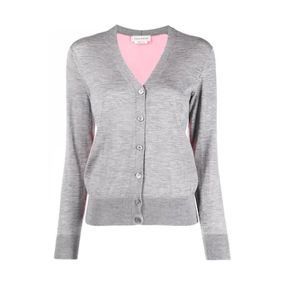 (Women) Alexander McQueen Patchwork Knit Long Sleeve Sweater Grey. 667839-Q1AVV-1101