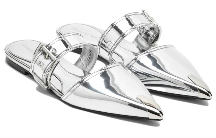 Order (W) Alexander McQueen Lackleder Schnalle Spitze Slipper ''Silber'' 744490W4WG18100