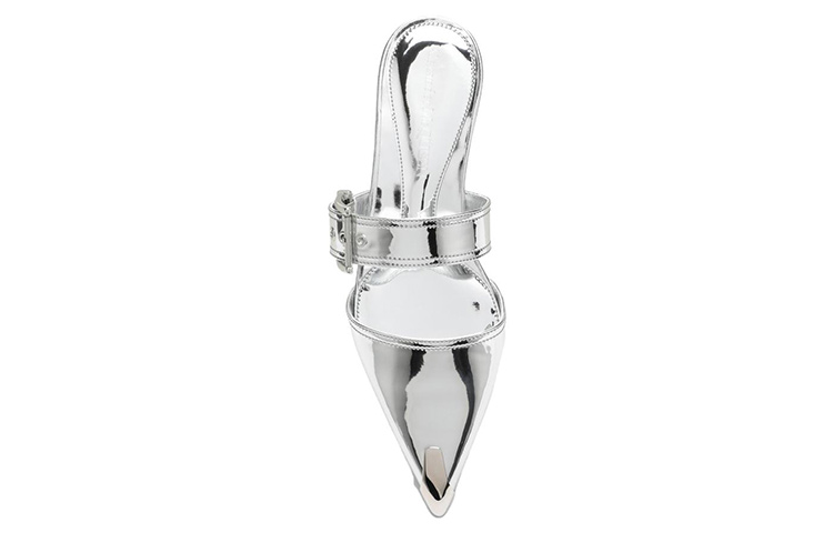 Lookbook (W) Alexander McQueen Lackleder Schnalle Spitze Slipper ''Silber'' 744490W4WG18100
