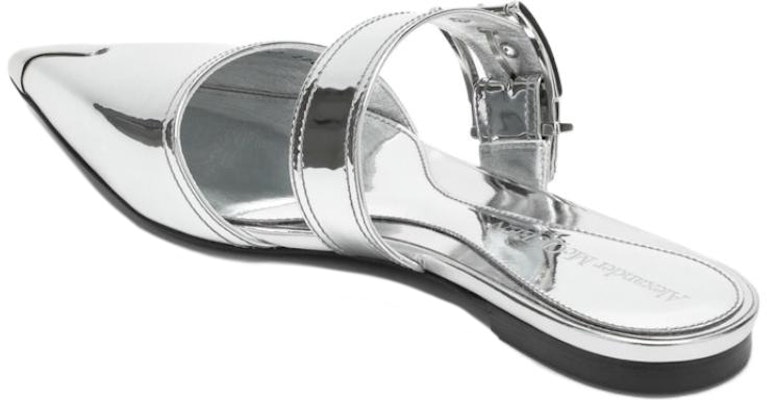 (Women) Alexander McQueen Patent Leather Buckle Pointed Toe Slide 'Silver' 744490W4WG18100 Shop (Women) Alexander McQueen Patent Leather Buckle Pointed Toe Slide 'Silver' 744490W4WG18100