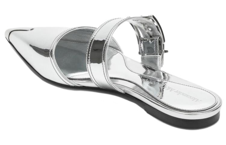 Shop (W) Alexander McQueen Lackleder Schnalle Spitze Slipper ''Silber'' 744490W4WG18100