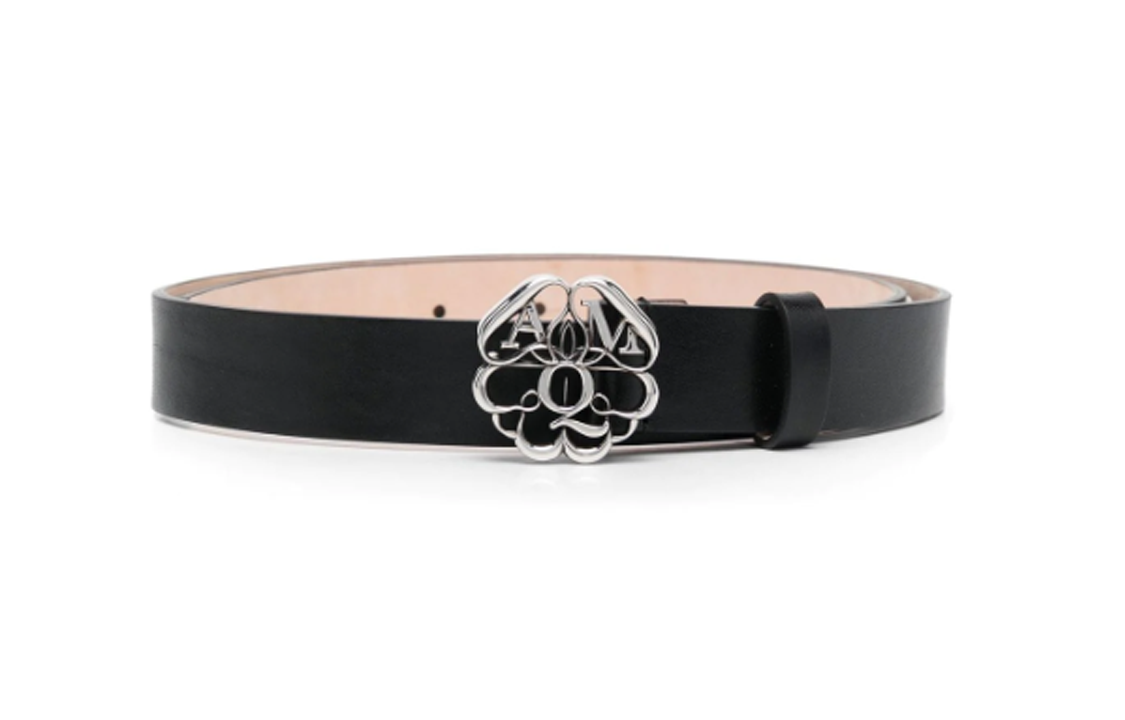 Order (Women) Alexander McQueen Pattern Logo  Black Leather Belt 3.5CM Wide. 7095701BRCC