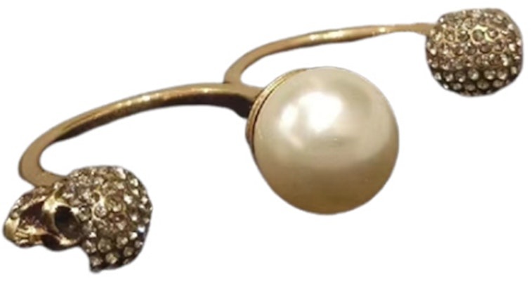 (Women) Alexander McQueen Pearl Skull Dual Wrap Brass Ring for Women. 734749I170A2375 Buy (Women) Alexander McQueen Pearl Skull Dual Wrap Brass Ring for Women. 734749I170A2375