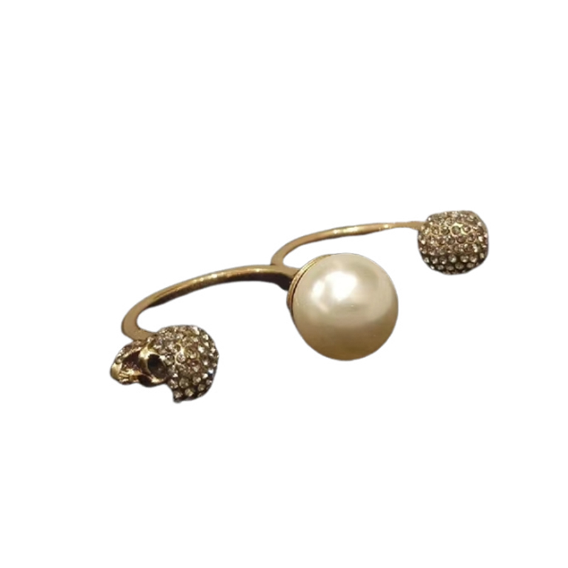 Order (Women) Alexander McQueen Pearl Skull Dual Wrap Brass Ring for Women. 734749I170A2375