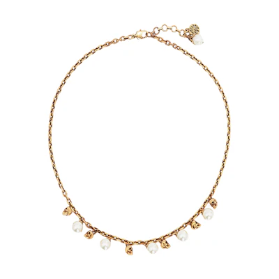 (Women) Alexander McQueen Pearly Skull Necklace Gold Edition. 667544J160Z4040