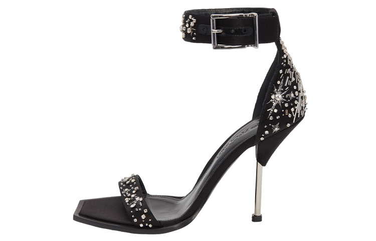(W) Alexander McQueen Pin Comet 'Black Stiletto Open-Toe Slide'