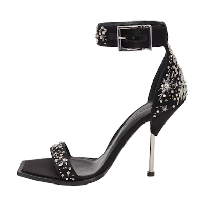 (W) Alexander McQueen Pin Comet 'Black Stiletto Open-Toe Slide'