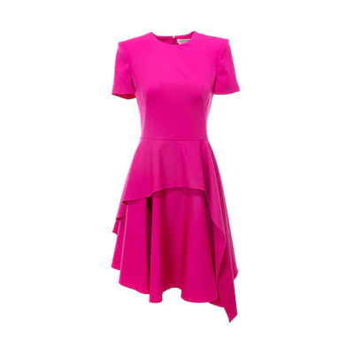 (Women) Alexander McQueen Pink Pleated A-Line Short Sleeve Dress 609168-QJAAC-5033