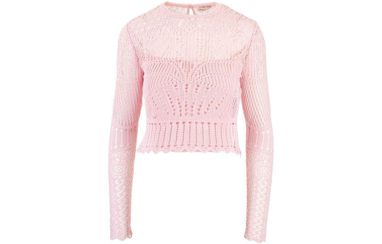 Order (W) Alexander McQueen Baju Crewneck Lengan Panjang Mesh Knit Merah Jambu 650278-Q1ASD-5059