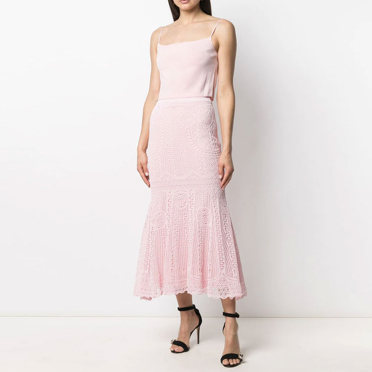 Shop (W) Alexander McQueen Baju Crewneck Lengan Panjang Mesh Knit Merah Jambu 650278-Q1ASD-5059