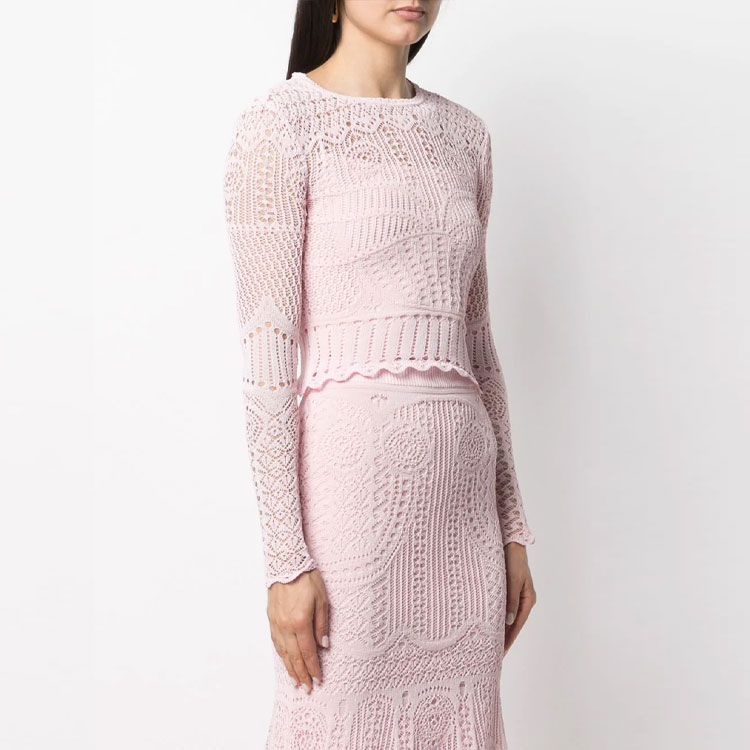 Purchase (W) Alexander McQueen Baju Crewneck Lengan Panjang Mesh Knit Merah Jambu 650278-Q1ASD-5059