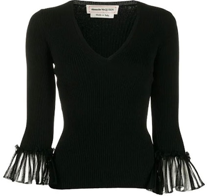 (W) Alexander McQueen Baju Hitam Knit Lengan Panjang Wanita dengan Lipatan Manset 610766-Q1AM6-1000 Buy (W) Alexander McQueen Baju Hitam Knit Lengan Panjang Wanita dengan Lipatan Manset 610766-Q1AM6-1000