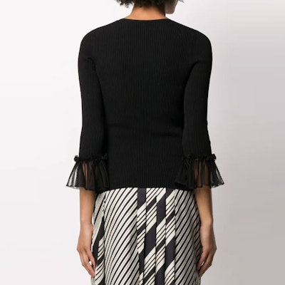 (W) Alexander McQueen Baju Hitam Knit Lengan Panjang Wanita dengan Lipatan Manset 610766-Q1AM6-1000 Purchase (W) Alexander McQueen Baju Hitam Knit Lengan Panjang Wanita dengan Lipatan Manset 610766-Q1AM6-1000