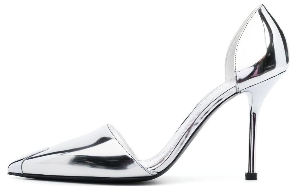 Buy (W) 亚历山大·麦昆尖头便鞋细高跟“金属银色” 719523W4UQ18100