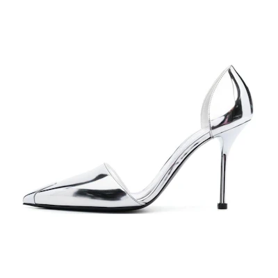 (W) Alexander McQueen Pointed Toe Cap Slip-On Stiletto 'Metallic Silver'