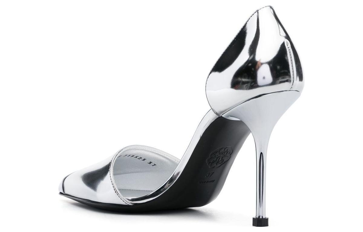 (W) Alexander McQueen Pointed Toe Cap Slip-On Stiletto 'Metallic Silver' 圖 4