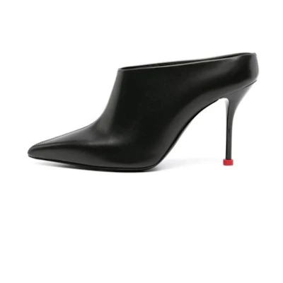 (W) Alexander McQueen Pointed Toe Slingback Slipper 9cm 'Black'