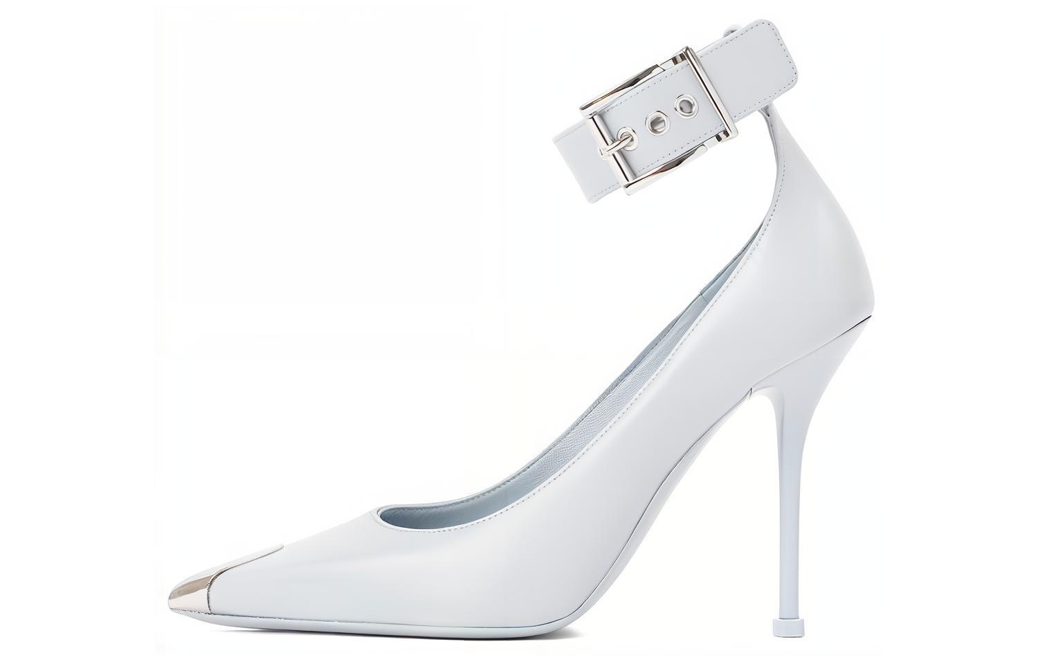 (Women) Alexander McQueen Pump 'Punk Stud Buckle Stiletto White' 709994WHSWD4559
