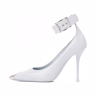 (W) Alexander McQueen Pump 'Punk Stud Buckle Stiletto White'