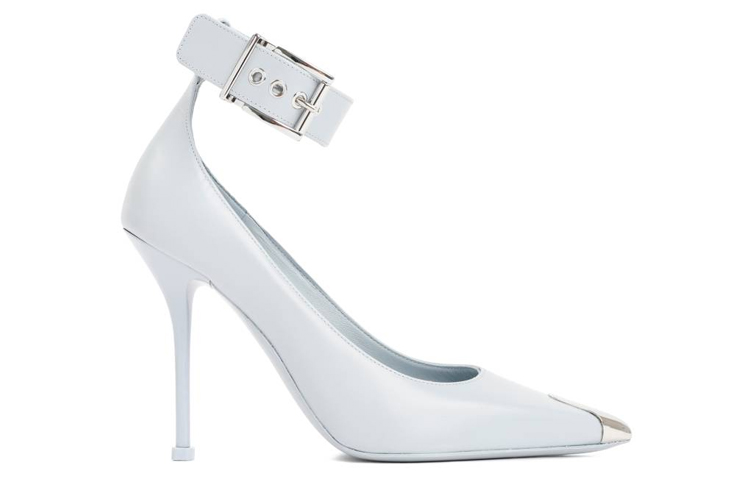 Order (W) Alexander McQueen Sepatu Hak Tinggi 'Punk Stud Buckle Stiletto Putih' 709994WHSWD4559